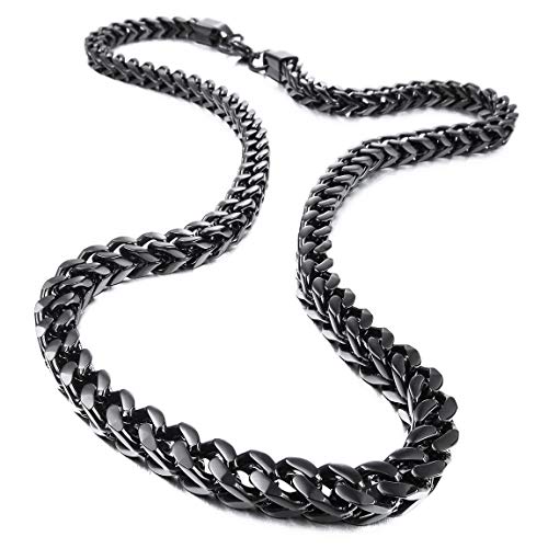 INBLUE 6MM Wide Chain Necklace for Men Women Stainless Steel Cuban Link Chain Necklaces Water Resistant Thick Metal Foxtail Chains (3 Colors - Silver Black Gold, 21.6 Inch Long) - color: Black