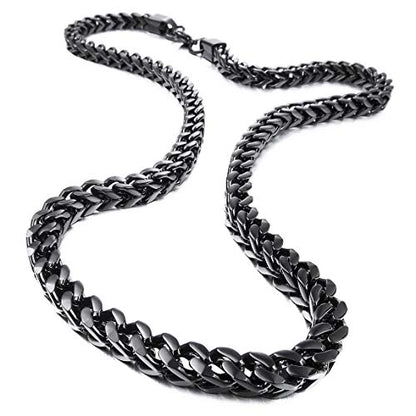 INBLUE 6MM Wide Chain Necklace for Men Women Stainless Steel Cuban Link Chain Necklaces Water Resistant Thick Metal Foxtail Chains (3 Colors - Silver Black Gold, 21.6 Inch Long) - color: Black