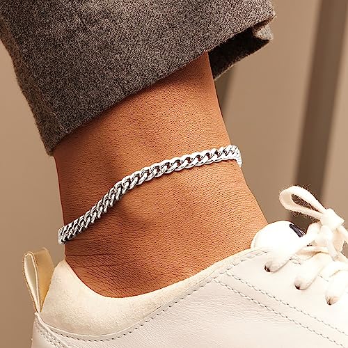 Sterling Silver Ankle Bracelets for Women Strong Lobster Clasp - Cuban Link, Figaro, Rope, Flat Mariner, Snake Herringbone, Satellite, Paperclip - Summer Beach Waterproof Silver Anklet - color: Cuban Link, Figaro, Rope, Flat Mariner, Snake