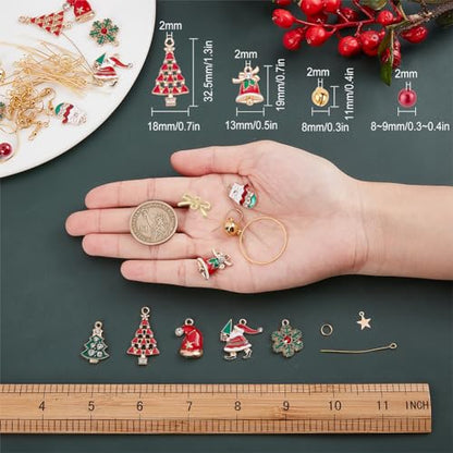 SUNNYCLUE 1 Box DIY 10 Pairs Christmas Enamel Charms Earring Making Kit Jingle Bell Pendants for Jewelry Making Rhinestone Christmas Charms Snowflake Santa Claus Bowknot Jewelry Connectors Adult Women - color: 6-diy-10 Pairs Christmas Enamel Earrings