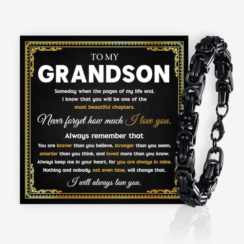 Grandson Gifts from Grandma Grandpa, Black Stainless Steel Bracelet with Meaningful Message Card, Birthday Gift for Grandson, Graduation Christmas Gift, Inspirational Keepsake Jewelry for Men - color: Grandson #7