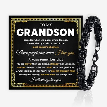 Grandson Gifts from Grandma Grandpa, Black Stainless Steel Bracelet with Meaningful Message Card, Birthday Gift for Grandson, Graduation Christmas Gift, Inspirational Keepsake Jewelry for Men - color: Grandson #7