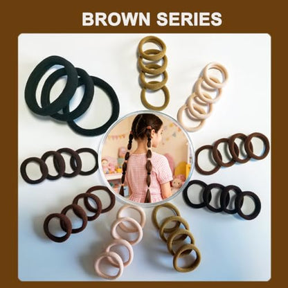130 Pcs Baby Hair Ties Set, 120 Pcs Small Hair Ties and 10 Pcs Large Hair Ties, Seamless Hair Bands for Girls Elastic Ponytail Holders (Brown) - color: Brown