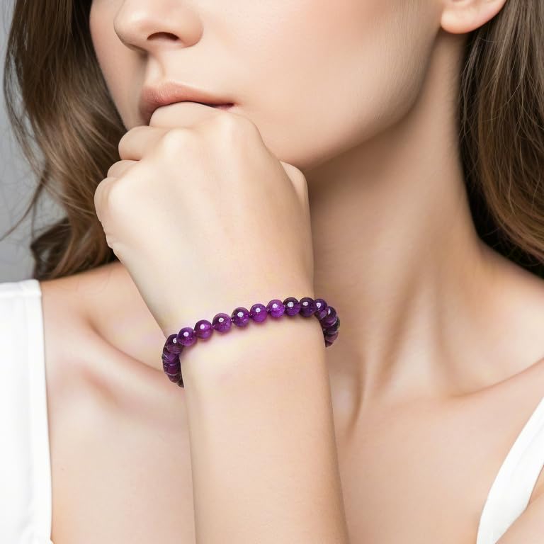 Carnelian Bracelet - Stone of Luck,Stretch Natural Stone Crystal Beads Jewelry Gifts for Women Men Unisex - color: Amethyst-Guardian of Love, size: 6mm
