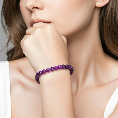 Carnelian Bracelet - Stone of Luck,Stretch Natural Stone Crystal Beads Jewelry Gifts for Women Men Unisex - color: Amethyst-Guardian of Love, size: 6mm