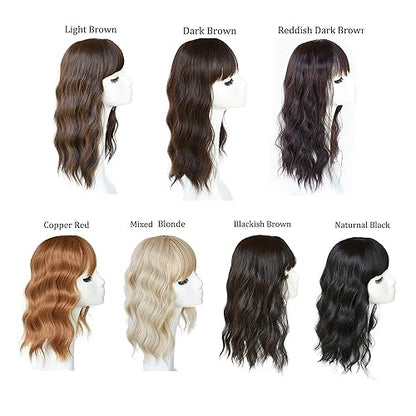 Synthetic Loose Water Wave Hair Topper With Bangs, Mixed Blonde | Clip in Hair Topper with Bangs Hair Toupee Hairpiece for Women Girls (18inch) - size: 18 Inch