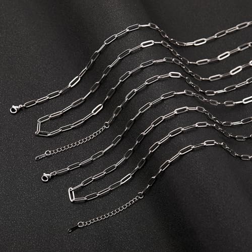 YOUBEIYEE 10 Pack Stainless Steel Paperclip Necklace Chains Bulk | Classic Men and Women Paperclip Chain Necklace Set - color: Steel Color, size: 16inch (4x12mm)