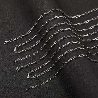 YOUBEIYEE 10 Pack Stainless Steel Paperclip Necklace Chains Bulk | Classic Men and Women Paperclip Chain Necklace Set - color: Steel Color, size: 16inch (4x12mm)