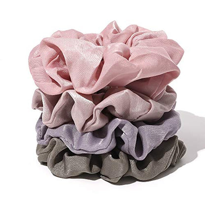 Ivyu Silk Satin Scrunchies - No Crease Hair Ties for Women, Thick Hair Ponytail Holders with Soft Elastic Bands - color: Gray Pink Light Pink Light Purple