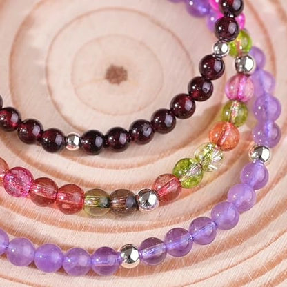 Natural Stone&925 Sterling Silver/18K Gold Anklet,│4MM│9-12 in│, Hand Woven, Adjustable Size - color: Garnet&925 Sterling Silver-3.5MM