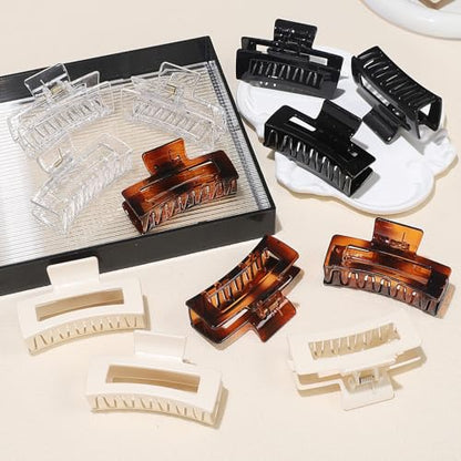 Sisiaipu 3.5 Inch Medium Square Claw Hair Clips, 12 Pcs Transparent, Amber, Glossy Black for Thick and Thin Hair - Hair Accessories for Women and Girls - color: Transparent