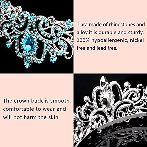 COCIDE Blue Tiara Crowns Crystal Headband Princess Rhinestone Crown with Combs Bride Headbands Bridal Wedding Prom Birthday Party Hair Accessories Jewelry for Women and Girls - color: TG Silver+Blue