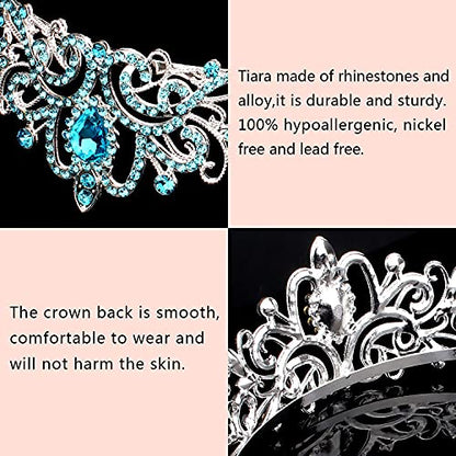 COCIDE Blue Tiara Crowns Crystal Headband Princess Rhinestone Crown with Combs Bride Headbands Bridal Wedding Prom Birthday Party Hair Accessories Jewelry for Women and Girls - color: TG Silver+Blue