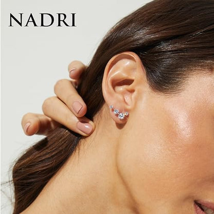 Nadri Climber Earrings for Women - Bridal Gifts and Wedding Jewelry - Ear Cuffs and Ear Climbers - color: Rhodium