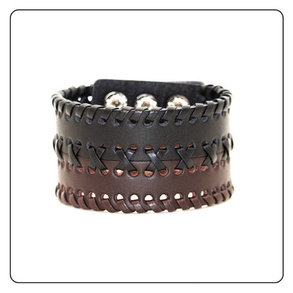 Punk Rock Wide Cuff Wristband Braided Leather Bracelet - color: Black Brown