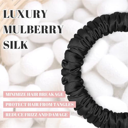 Scrunchies Hair Ties Silk Satin Scrunchy, WantGor Women 4PC Hair Bands | Pure Mulberry Silk Skinny Elastic Scrunchies Bracelets Ponytail Holders Hair Accessories (Black,Champagne,Pink,Green) - color: Black,Champagne,Pink,Green