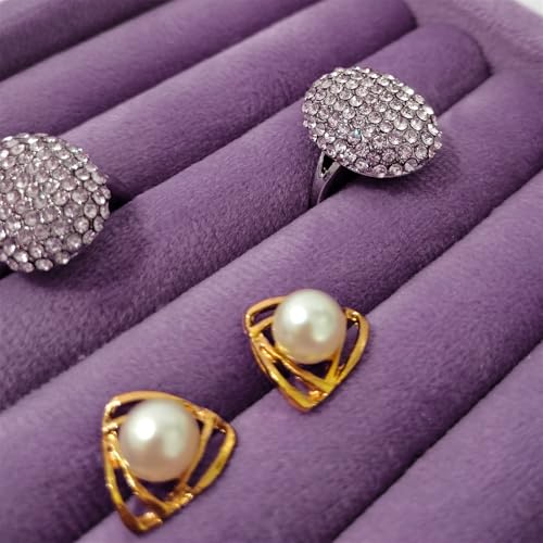 SCIKHETF Velvet 5 Slots Ring Earrings Trays Small Showcase Display Organizer Ring Holder for Women (Taro Purple) - color: Taro Purple