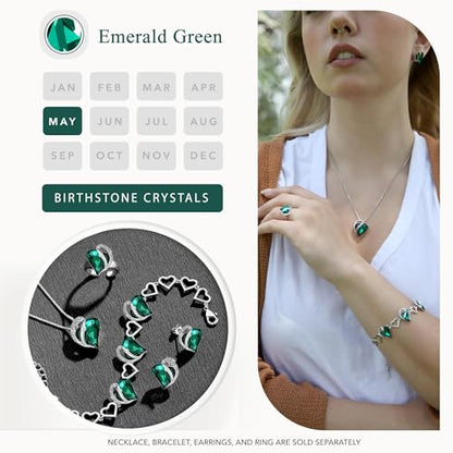 Infinity Love Heart Stud Earrings for Women, Birthstone and Healing Stone, Gifts for Mom, Wife, and Her, Silver Plated - color: 05-May-Emerald Green