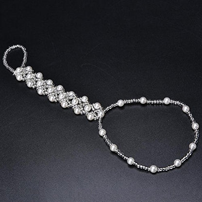 ZHONGJIUYUAN 2PCS(1 Pair) Footless Bridal Foot Jewelry Women Faux Pearls Anklets Beach Wedding Pearl Barefoot Sandals Stretch Anklet Chain