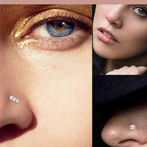 Nose Rings & Studs - 18g, 20g, 22g 14K Gold Bone Nose Studs for Women in Titanium Steel - color: 20g 9pcs Silver Screw Shaped 316L Surgical Steel