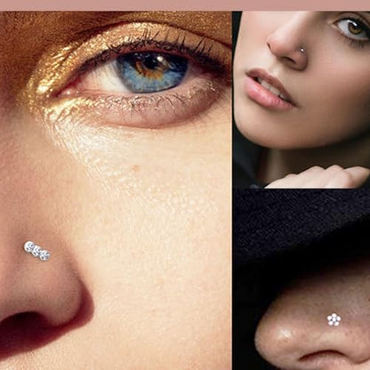 Nose Rings & Studs - 18g, 20g, 22g 14K Gold Bone Nose Studs for Women in Titanium Steel - color: 20g 9pcs Silver Screw Shaped 316L Surgical Steel