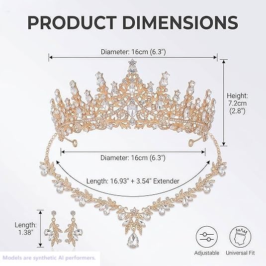 Kamirola Tiaras and Crowns for Women,Tiaras Earrings Necklace, Crystal Bridal Jewelry Set, Costume Jewelry for Women Party Halloween Prom Pageant - color: GOLD BLUE