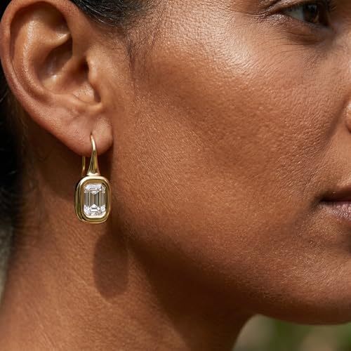 14K Gold & Silver Plated Trendy Bezel Set Cubic Zirconia Drop Earrings Minimalist Teardrop Hook Earrings for Women Diamond Crystal Charm Statement Teardrop Earrings Jewelry Gifts - color: Gold-Rectangular zircon