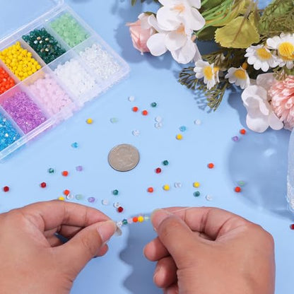 1200Pcs 4mm 10 Colors Faceted Crystal Glass Bicone Beads Loose Bead for DIY Bracelet Necklace Earring Keychain Jewelry Making,Rainbow - color: Rainbow