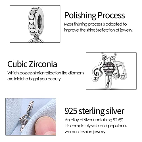 Pandach 925 Sterling Silver Charms for Bracelet&Necklace Dangle Pendant Bead with 5A Cubic Zirconia Stones,Jewelry Beads Gifts for Women - style: A-Music 3-Piece Charms