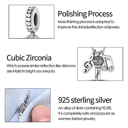 Pandach 925 Sterling Silver Charms for Bracelet&Necklace Dangle Pendant Bead with 5A Cubic Zirconia Stones,Jewelry Beads Gifts for Women - style: A-Music 3-Piece Charms