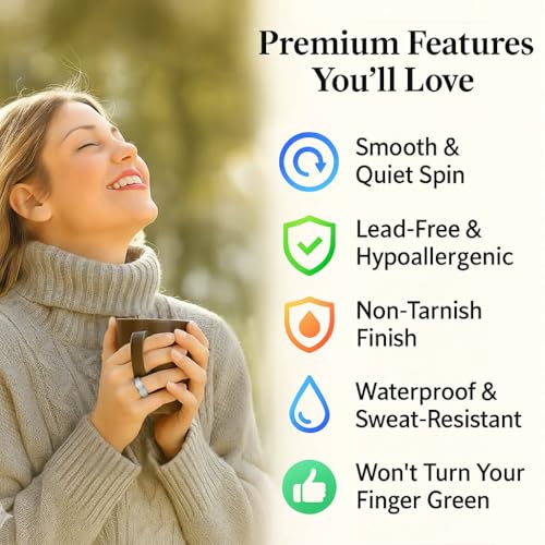 LAOYOU Spinner Anxiety Relief Fidget Ring for Women | 6MM Titanium Stainless Steel Glitter Stress Relieve Calming Rings Non Tarnish Hypoallergenic - color: 1pc Silver Color