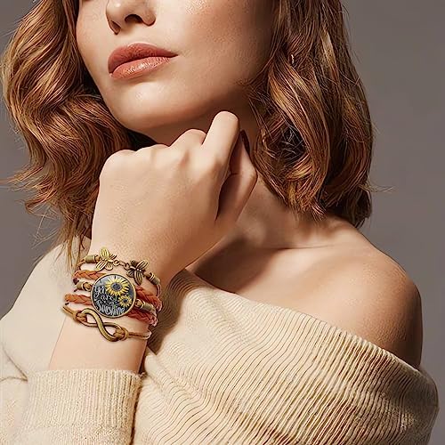Boho Sunflower Gifts Sunflower Leather Bohemian Bracelet Birthday Gifts for Women Teens Granddaughter Wife Daughter Mom Friendship Bracelets for Her - color: My Sunshine