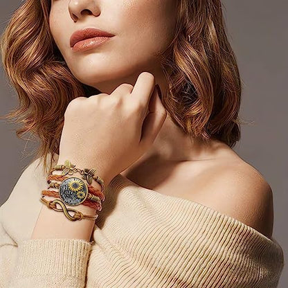 Boho Sunflower Gifts Sunflower Leather Bohemian Bracelet Birthday Gifts for Women Teens Granddaughter Wife Daughter Mom Friendship Bracelets for Her - color: My Sunshine