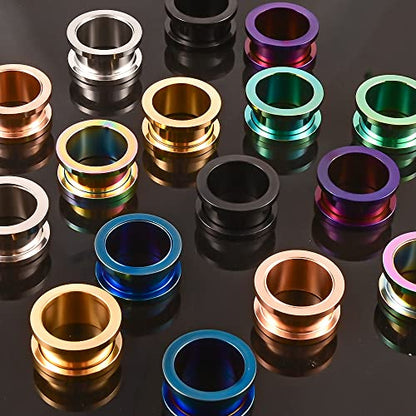 DOEARKO Set of 16 pcs 316 Stainless Steel Ear Plugs Large Gauges Stretching Screw Fit Tunnels Gauge 2g - 1 inch - size: 8mm(0G)