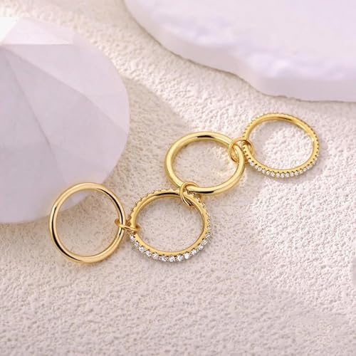 14K Gold Plated Interlocked Stackable Rings for Women Non Tarnish,Gold and Silver Cubic Zirconia Statement Rings Set,Mixed Metals Ring Two-Toned Connected Bands Stacking Jewelry - color: 4pcs rings-gold
