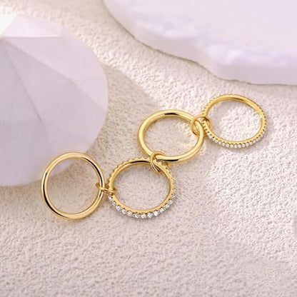 14K Gold Plated Interlocked Stackable Rings for Women Non Tarnish,Gold and Silver Cubic Zirconia Statement Rings Set,Mixed Metals Ring Two-Toned Connected Bands Stacking Jewelry - color: 4pcs rings-gold