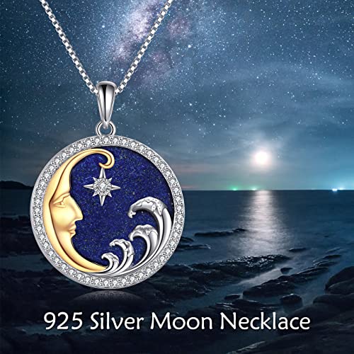 Moon/Lighthouse Necklace 925 Sterling Silver Abalone/Lapis Lazuli Lotus Flower Necklace for Women Crescent Jewelry Gift - style: Lapis Lazuli Moon