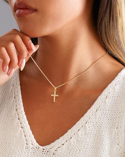 Cross Necklace for Women, 14K Gold Plated Cubic Zirconia Cross Pendant Necklace, Trendy Christian Jewelry Gifts for Baptism First Communion Christmas - color: Style J - Gold