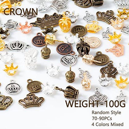 stino 100 G Mixed Style Metal Charms for Jewelry Making, Bulk Silver & Gold Plated, for Bracelet, Necklace, Earrings DIY Crafts - style: Crown