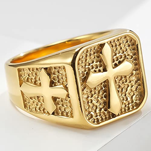 Jude Jewelers Stainless Steel Signet Style Christian Cross Religious Cocktail Party Biker Statement Wedding Ring - color: Gold