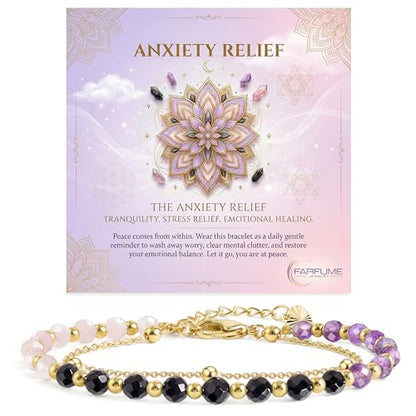 Farfume Crystal Beaded Bracelets for Women 4mm Natural Stone Jewelry Gifts | Natural Beads Gemstone,Handmade,Helper Tool,Yoga Protection,Hypoallergenic,Durability Wear - color: Anxiety Relief-Calm & Emotional Healing