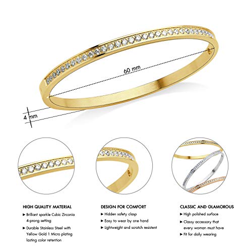 555Jewelry Womens Stainless Steel Fashion Cuff Hinged Lock Bangle Bracelet - color: Yellow Gold