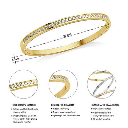 555Jewelry Womens Stainless Steel Fashion Cuff Hinged Lock Bangle Bracelet - color: Yellow Gold