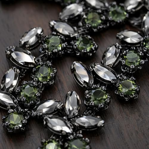 3FT Heavy Duty Crystal Rhinestone Trim Chain with Yarn Scissors, Sew-On Bling Appliqué for Wedding Bridal Dress, DIY Jewelry & Clothing Accessories (Gunmetal) - color: Gunmetal