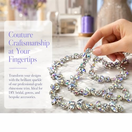 3FT Heavy Duty Crystal Rhinestone Trim Chain with Yarn Scissors, Sew-On Bling Appliqué for Wedding Bridal Dress, DIY Jewelry & Clothing Accessories (Iridescent) - color: iridescent