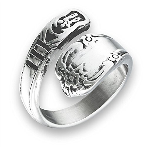 Sac Silver Victorian Claddagh Style Open Wrap Spoon Ring Stainless Steel Band Sizes 5-10