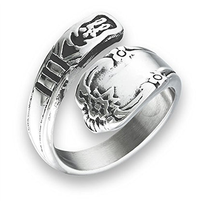 Sac Silver Victorian Claddagh Style Open Wrap Spoon Ring Stainless Steel Band Sizes 5-10