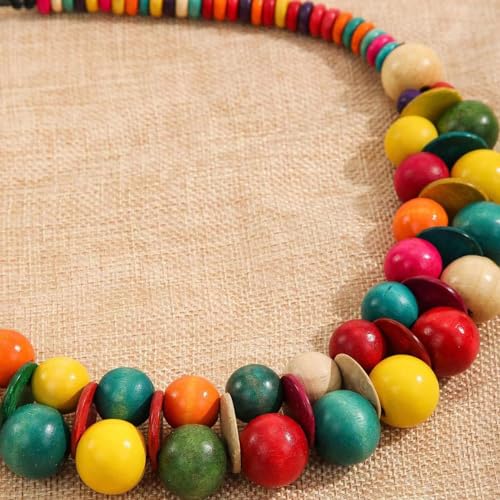 COLORFUL BLING Ethnic Large Chunky Wooden Beaded Necklaces Boho African Statement Necklace Handmade Tribal Collar Choker Bib Jewelry - color: joint mix