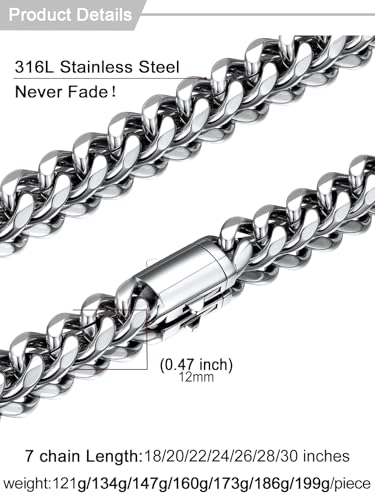U7 Cuban Link Chain for Men, Stainless Steel Chain Necklace with Gift Box - color: a. 12mm Steel, size: 26 Inch