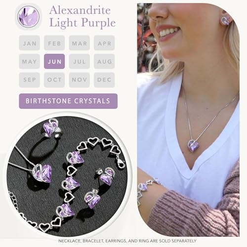 Leafael Infinity Love Heart Stud Earrings for Women, Birthstone and Healing Stone, Gifts for Mom, Wife, and Her, Silver Plated - color: 06-June-Alexandrite Light Purple